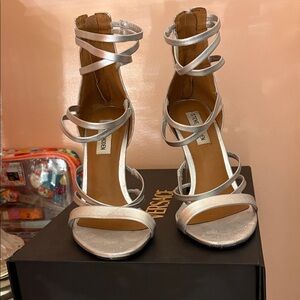 Metallic Silver Strappy Heels